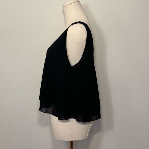 NWOT Signature8 Black Double Ruffle Hem V-Neck Tank Crop Top Women’s Size Large - Picture 5 of 13